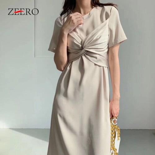 Summer Korean Women Vintage O Neck Sashes Bandage Midi Dress Elegant Female Casual Black Slim Straight Party Dresses Vestidos