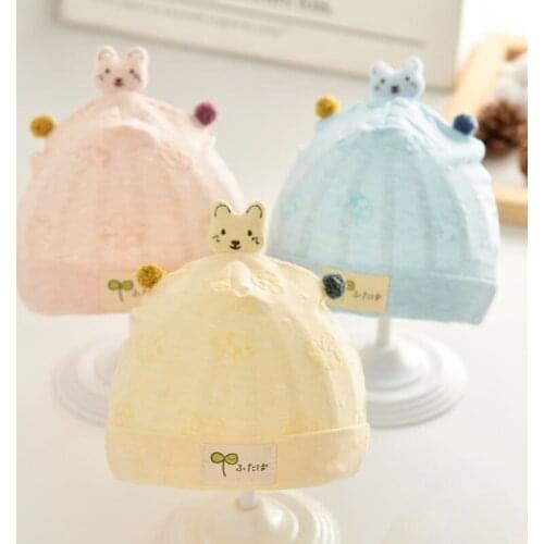 Summer Thin Breathable Newborn Beanie Cartoon Cat Infant Hats Soft Cotton Elastic Girls Boys Baby Caps 0-6Month