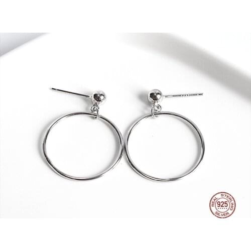 LKO 925 Sterling Silver Exquisite Geometry Round Circle Dangle Stud Earring Simplicity Ear Jewelry For Women Party Gifts