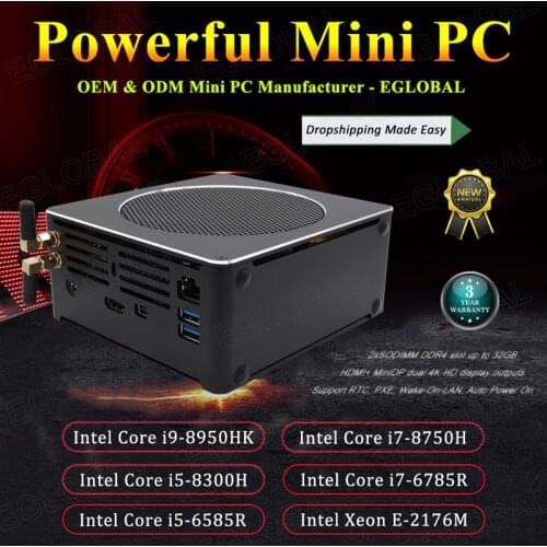 Intel Mini PC Computer Windows 10 License Barebone Core i7 8850H 8750H 6 Core 32GB DDR4 2*M.2 SSD UHD Graphics 630 Mini DP WiFi