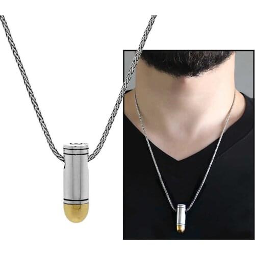 Tesbihane Pistol Bullets Design Thick Chain 925 Sterling Silver Men 'S Necklace