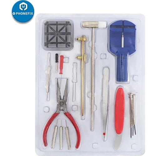 16pcs Watch Repair Kit Watch Opening Repair Band Link Removal Tool Spring Bar Pry Screwdriver Tweezers Hammer Hand Tools Set
