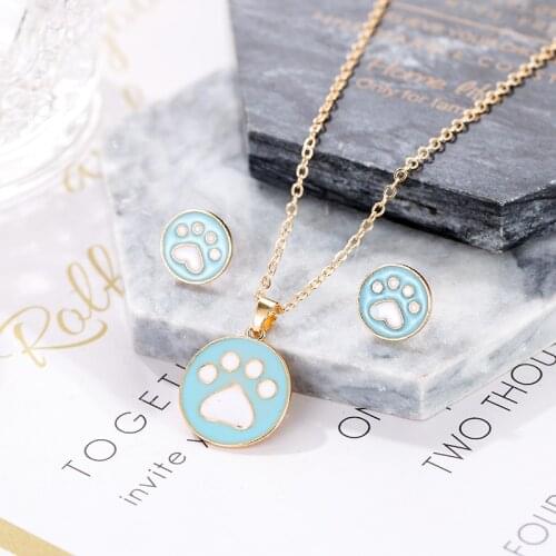 New trendy golden animal pet footprint pendant necklace for women girl fashion kids necklace earring jewelry sets gift