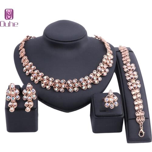 New Gold Color Nigerian Wedding African Beads Jewelry Sets Women Dubai Rhinestone Crystal Jewelry Set Wholesale Costume Design