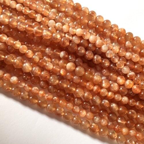 Wholesale Real Genuine Natural Clear Orange Gold Sanidine Sunstone Round Loose DIY Necklace or Bracelets Beads 15" 05944