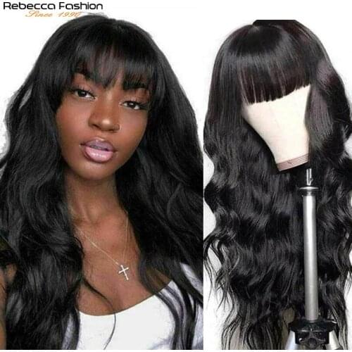 Rebecca Body Wave Human Hair Wig With Bangs Natural Color Full Machine Glueless Wig With Bangs Human Hair With Fringe Wigs Cheap