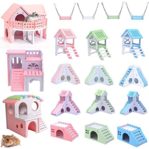 Luxurious Hamster House Swing Toy Slide Hamsters Nest Loft Bed Cage Nest Type Hedgehog Pet Castle Climbing Toys Small Pet House