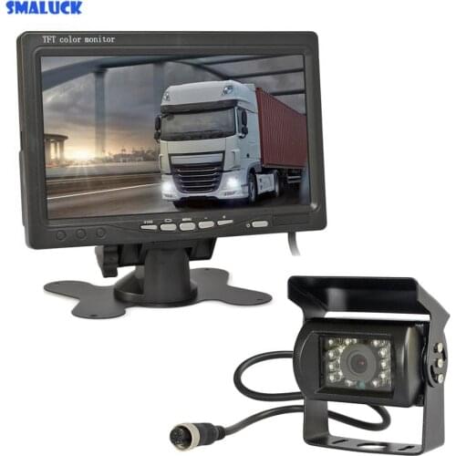 SMALUCK DC 12V-24V 7" TFT LCD Car Monitor + 4pin IR Night Vision CCD Rear View Camera for Bus Houseboat Truck