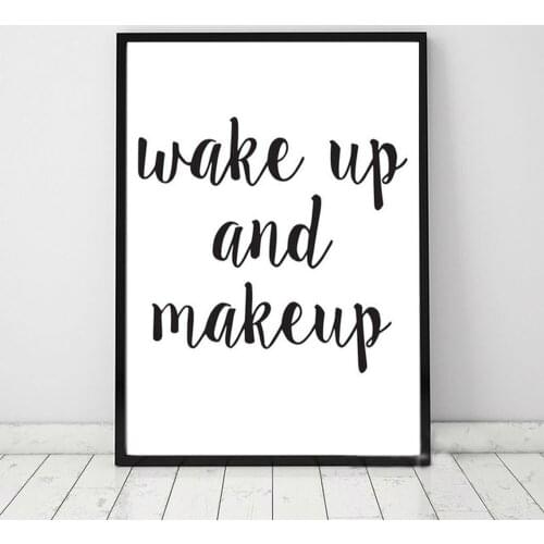 Modern Minimalist Text Phrase Canvas Painting Wake Up and Make Up Creative Slogan Poster Wall Picture for Living Room Home Decor
