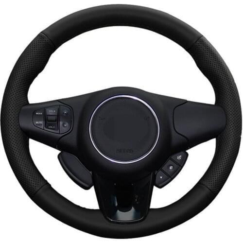 Car Steering Wheel Cover DIY Hand-stitched Black Genuine Leather For Kia Carens 2012 2013 2014 2015 2016 2017 2018 2019