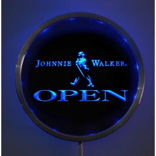 Rs-0042 Johnnie Walker OPEN LED Neon Round Signs 25cm/ 10 Inch - Bar Sign with RGB Multi-Color Remote Wireless Control Function