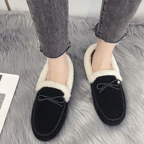 Slippers Women Home Shoes Ladies Fluffy Slides Bow Decore Warm Faux Fur Footwear Female Winter Indoor Slippers Round Toe Flats