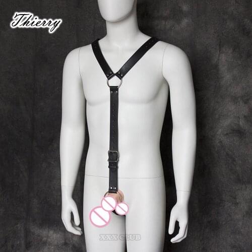 Thierry Fetish PU Leather strap On with penis ring Cock Ring tame slave adult game for Sex Toys For Men. dildo ring for leisban