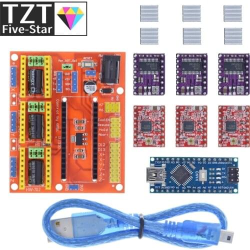 TZT 3DV4 CNC Shield V4 + Nano 3.0 + 3pcs A4988 Reprap Stepper Drivers Set For Arduino