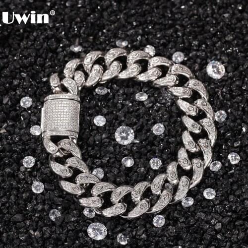 UWIN Hip Hop Jewelry 15mm Eyes Chain Bracelets Micro Paved Iced Out Cubic Zirconia Prong Cuban Chain Luxury Choker Necklace
