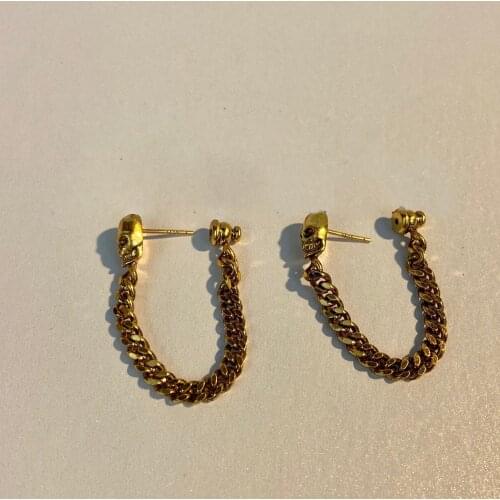 2021 Brand Luxury Vintage Gold Color Skull Dangle Earrings Fashion Punk Jewelry For Women Designer Bijoux