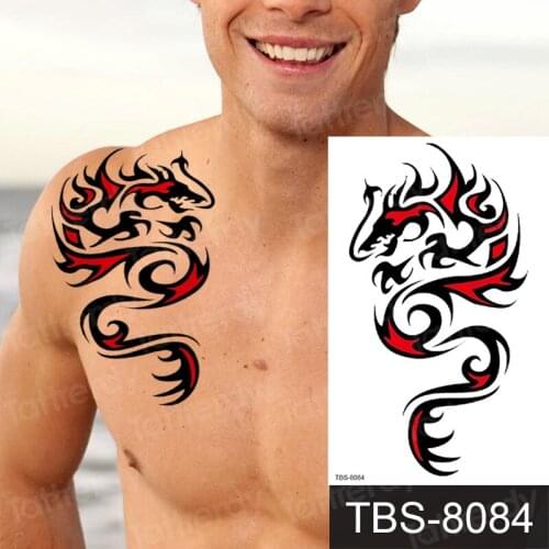 Temporary dragon tattoo men arm shoulder chest body tattoo decal waterproof sexy tiger totem sleeve tatoo fake water black