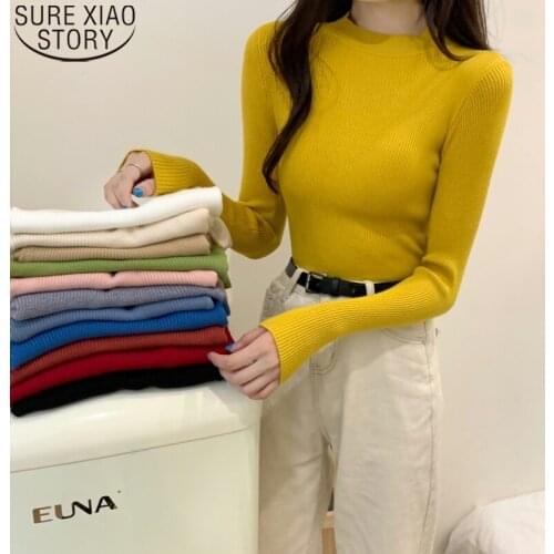 Knitted Pullovers Women Sweater Autumn and Winter Fashion 12 Colors Stretch Half-high Neck Long Sleeved Bottoming Sweaters 16175