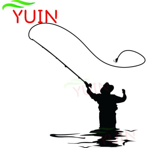 Fly Fishing Fun Fishing Car Sticker Fashion Body Decoration PVC Waterproof Sunscreen Decal Black/White/Red/Laser/Silver