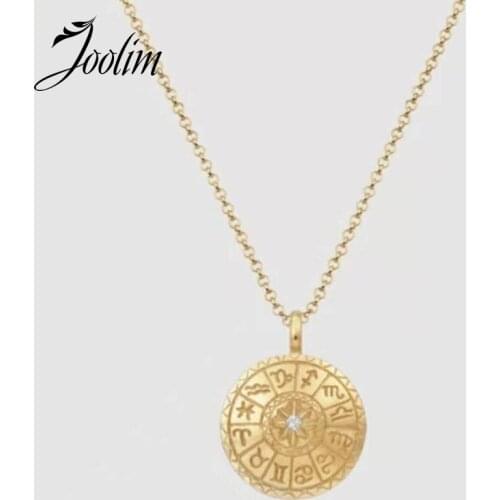 Joolim Jewelry Wholesale Constellation Gold Embossed Pendant Necklace Waterproof Gold Jewelry