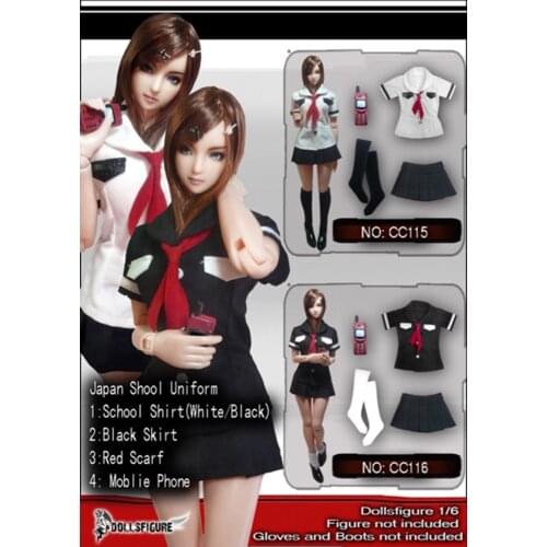 Black/White Color In Stock 1/6 Scale Female Clothes Japan School Uniform Girls Pleated Skirt Suits Fit For 12'' Seamless Body