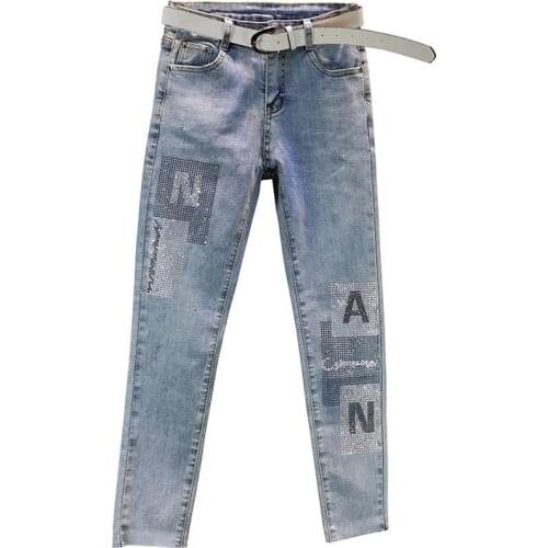 High-waisted Jeans Women Streetwear 2021 Autumn New Slim Stretch Letters Hot drilling pencil pants Skinny ankle length pants