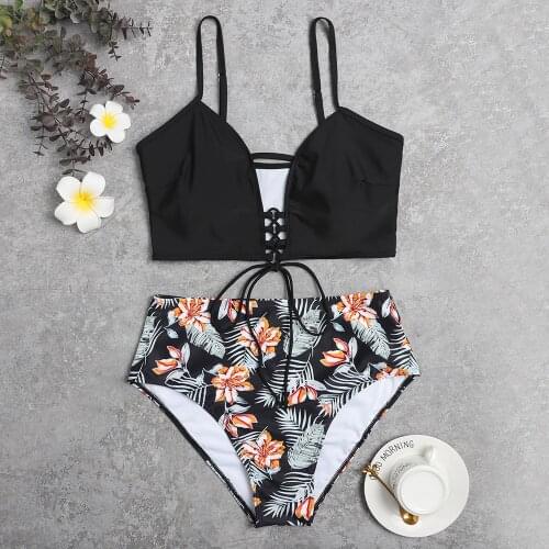 Women High Waist Two Piece Swimwear 2021 New Arrival Summer Swimsuit Sexy Bikini Set Printed Bathing Suits Beachwear