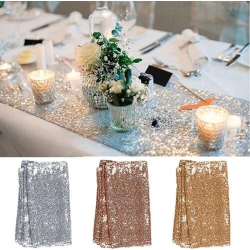 1pcs Sequin Table Runner Shiny Gold Silver Luxury Style Embroider Sequin Table Cover for Wedding Decors Home Dinner Party Supply