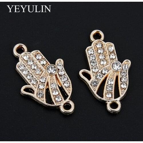 10 Pcs Crystal Hand Pattern Alloy Connectors Bracelet Charms For DIY Fashion Jewelry Making Necklace Pendant 1.4*2.2cm
