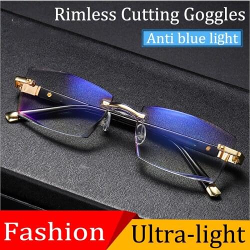 2021 New Highly Strength Diamond-cut Rimless Reading Glasses Men Women Fashion Blue Light Blocking Ultralight Readers Eyeglasses