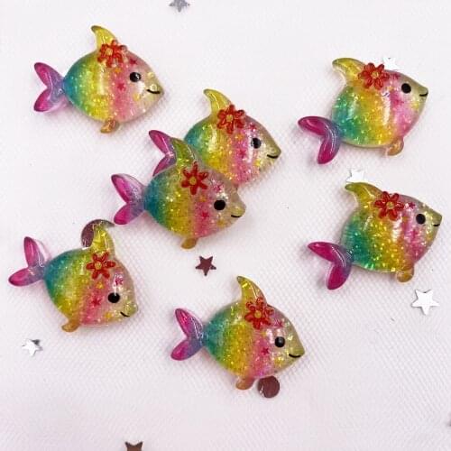 30pcs Glitter Resin Colorful Crystal Fish Flatback Cabochon Scrapbook DIY Anime Accessory Figurine Decor OG815