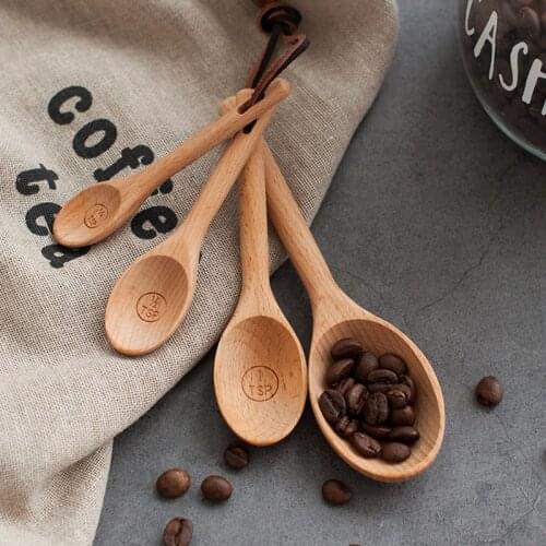 Natural Wood 4pcs/Set Wooden Measuring Spoons Spoon Set Useful Spice Sugar Salt Measuring Scoop Baking Tools