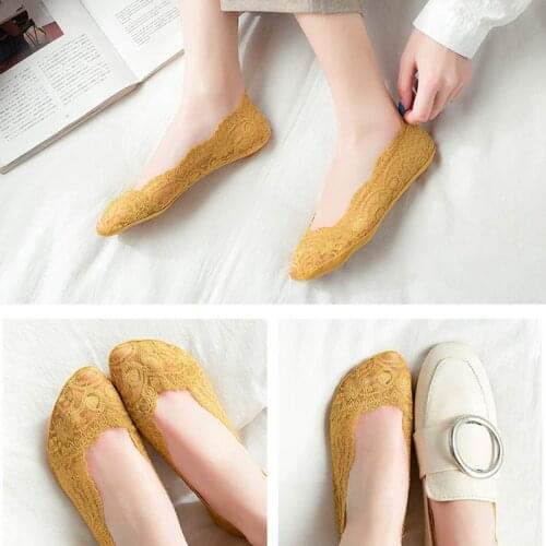 5Pairs/Set For Women Invisible Sock Pure Color Non-slip Thin Ankle Socks With Invisible Silicone Breathable Lace