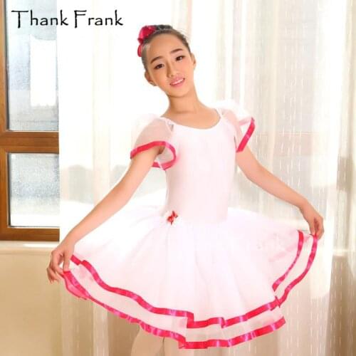 Flare Sleeve Ballet Tutu Dress Girls Adult Ribbon Trim White Dance Costume Thank Frank C41