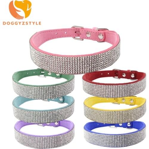 Bling Rhinestone Pet Dog Collar Adjustable Buckle Necklace For Small Large Dogs Double Diamante Chihuahua Supplies DOGGYZSTYLE