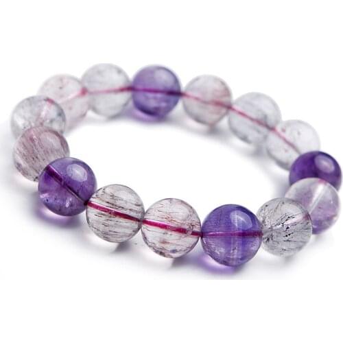Natural Super Seven Melody Stone Bracelets Women Female 14mm Big Stretch Round Bead Natural Rutilated Quartz Bracelet
