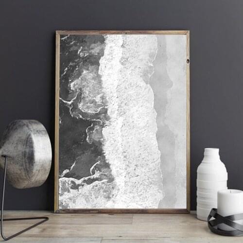 Aerial Ocean Beach Black and White Photography Poster Prints Modern Coastal Wall Art Picture Canvas Painting Home Decoration