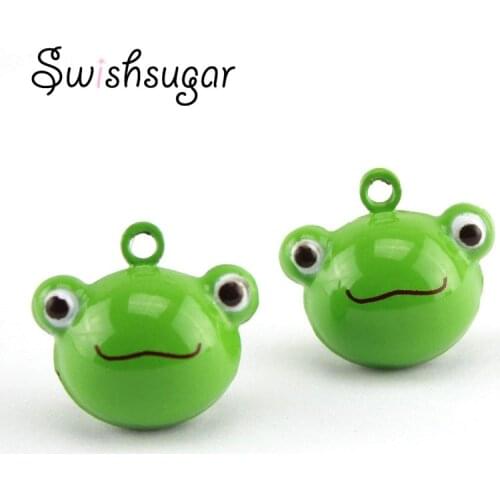 Enamel Copper Cartoon Frog Head Bell Charms Pet Necklace Pendant Festival Holiday Decoration