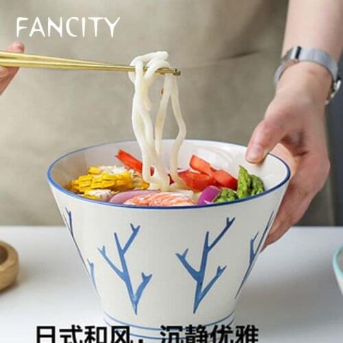 FANCITY Japanese ceramic bowl single cute small rice bowl soup bowl noodle bowl creative personality household tall hat bowl
