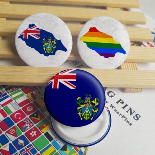 Pitcairn Islands Flag Map Tin Button Pins LGBT Gay Rainbow Pride Tin Button Badges