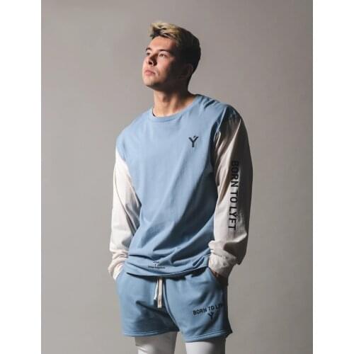 The New Fashion Brand Loose Body-Building Clothing Leisure Training Spell Color Sports Long-Sleeve T-Shirt Thin Male