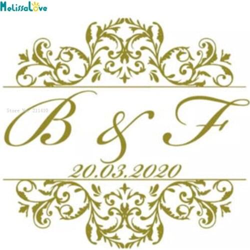 Custom Bride Groom Initials And Wedding Date Wall Floor Sticker Large Size Removable Decals Personalized Vinyl Décor YT5131
