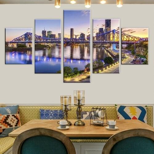 Canvas Painting Wall Art Home Decor 5 Pieces Brisbane Story Bridge Pictures HD Prints Cityscape Poster Modular Living Room Frame