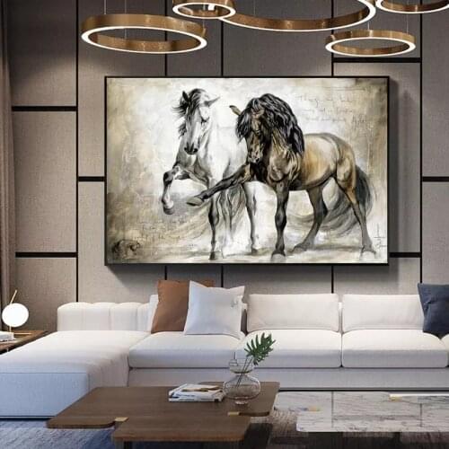 Retro Horse Oil Canvas Paintings Wall Art Poster and Print Abstract Animal Hanging Pictures for Living Room Home Decor