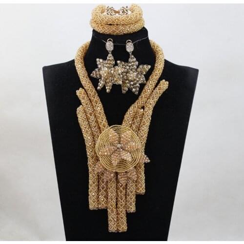 Champagne Chunky Gold African Jewelry Sets Crystal Bib Statement Necklace Earrings Set Women Jewelry Set Free Shipping ABH371