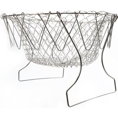 Stainless Steel Cooking Basket Colander Foldable Kitchen Tool Steam Rinse Strainer Fryer Tool