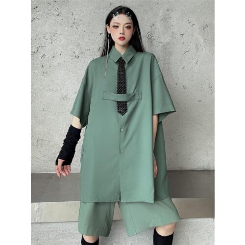 Vintage Casual Two-piece Suit Women 2021 Summer New Short-sleeved Shirt Crop Top + Wide-leg Shorts Sets Womans Clothing