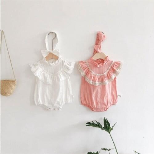Blotona Cute Newborns Two Piece Set, Infants Ruffled Round Neck Sleeveless Romper Matching Hair Band for Baby