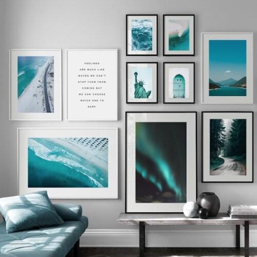 Sea Beach Mountain Forest Aurora Quotes Wall Art Canvas Painting Nordic Posters And Prints Wall Pictures For Living Room Decor