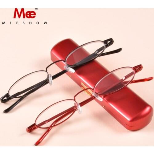 MEESHOW Stainless Steel Reading Glasses Woman Men Round Glasses With Alumium Case Europe Pocket Presbyopia +1.0 +1.5 +1.75 R1004